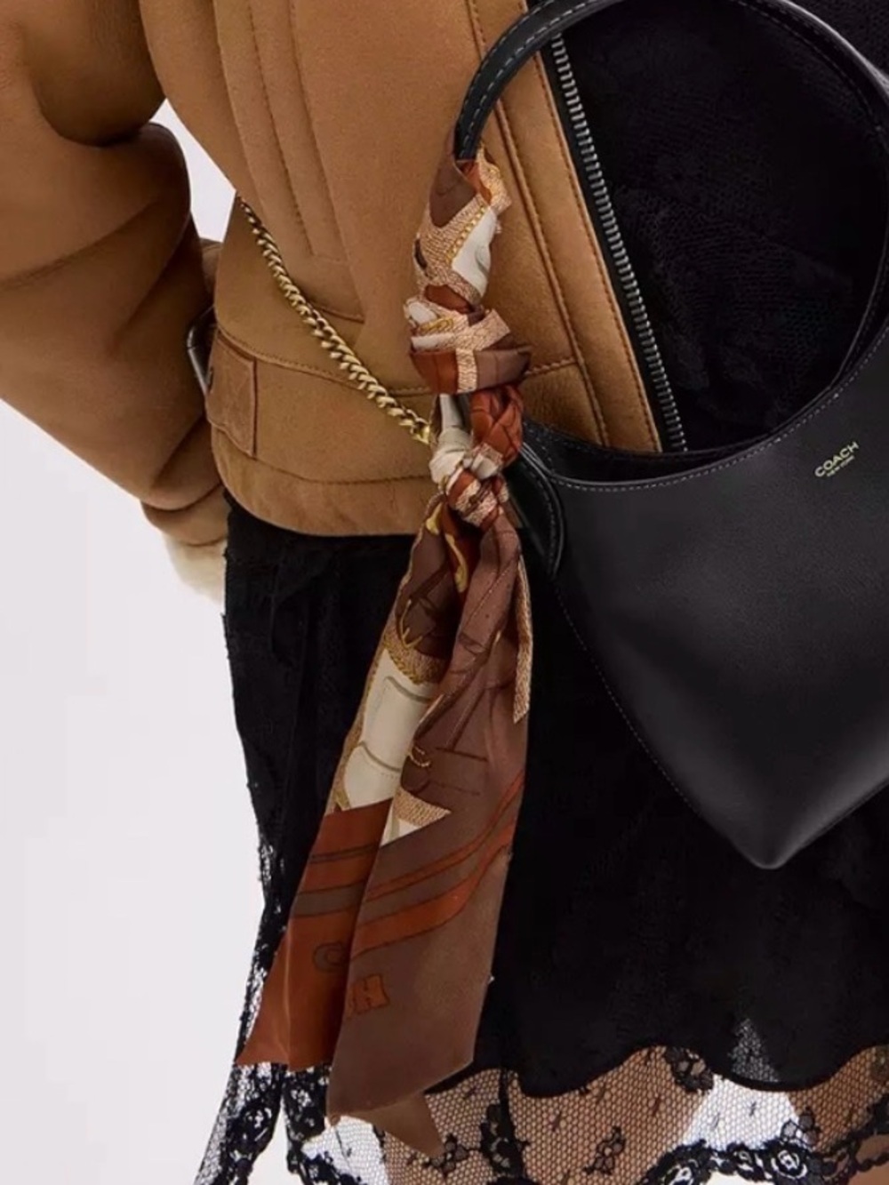 Coach Brown Silk Tabby Skinny Scarf